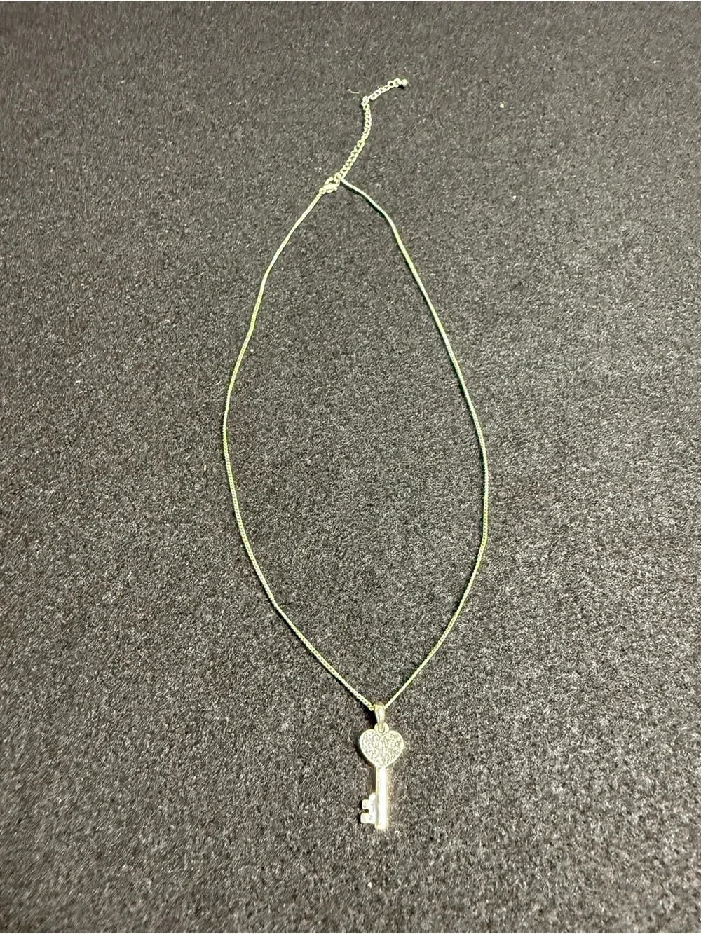 Italian Heart Key Pendant Necklace Silver Tone Crystal Accent 17 Inch Chain